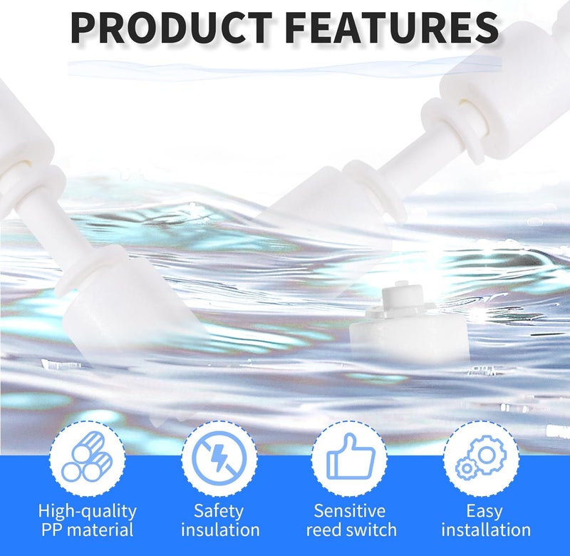 FOCMKEAS Polypropylene Float Switch Water Level Sensor Double Ball Water Level Controller Sensor Switch M10 for Smart Toilet Solar Tank Pool Pump Liquid Control Length 118mm White - Image 4
